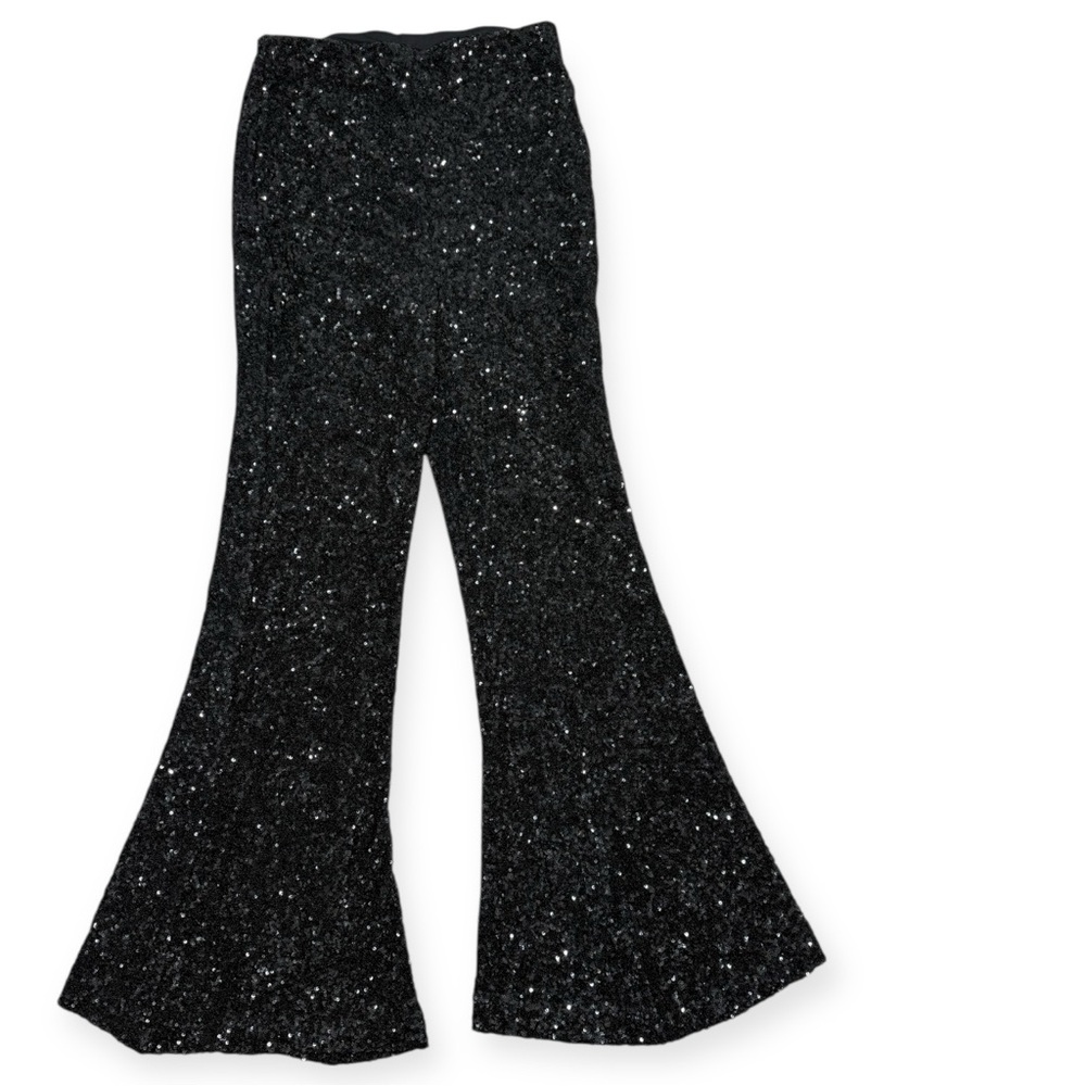 Express Super High Waisted Sequin Flare Pant Black Size Small - Picture 8 of 10